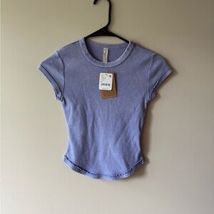 Free People Blue Fitted Ribbed T-Shirt